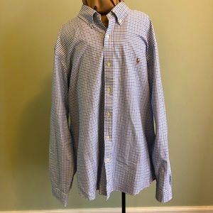 Ralph Lauren Long Sleeve Button Down Shirt Top Size XXL White & Blue In EUC.
